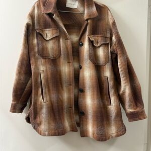 Lucky Brand Plaid Brown Shacket